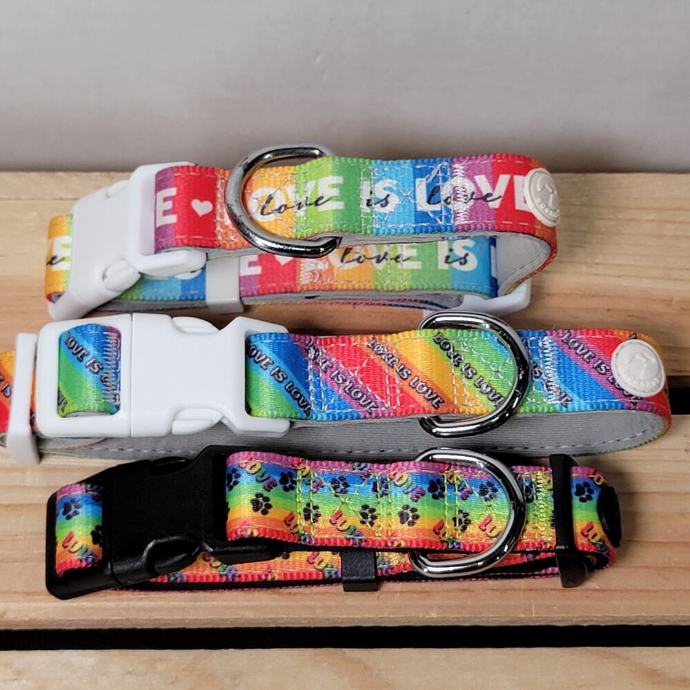 Set of 3 Pride Love Is Love Dog Collars - Size Small